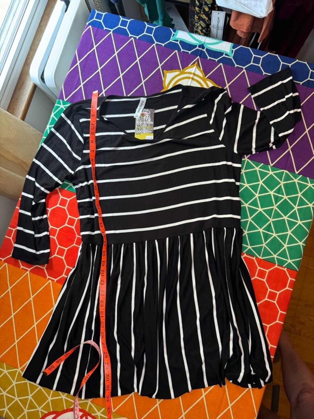 Women’s Black and White Striped Peplum Dress Zenana Premium Large